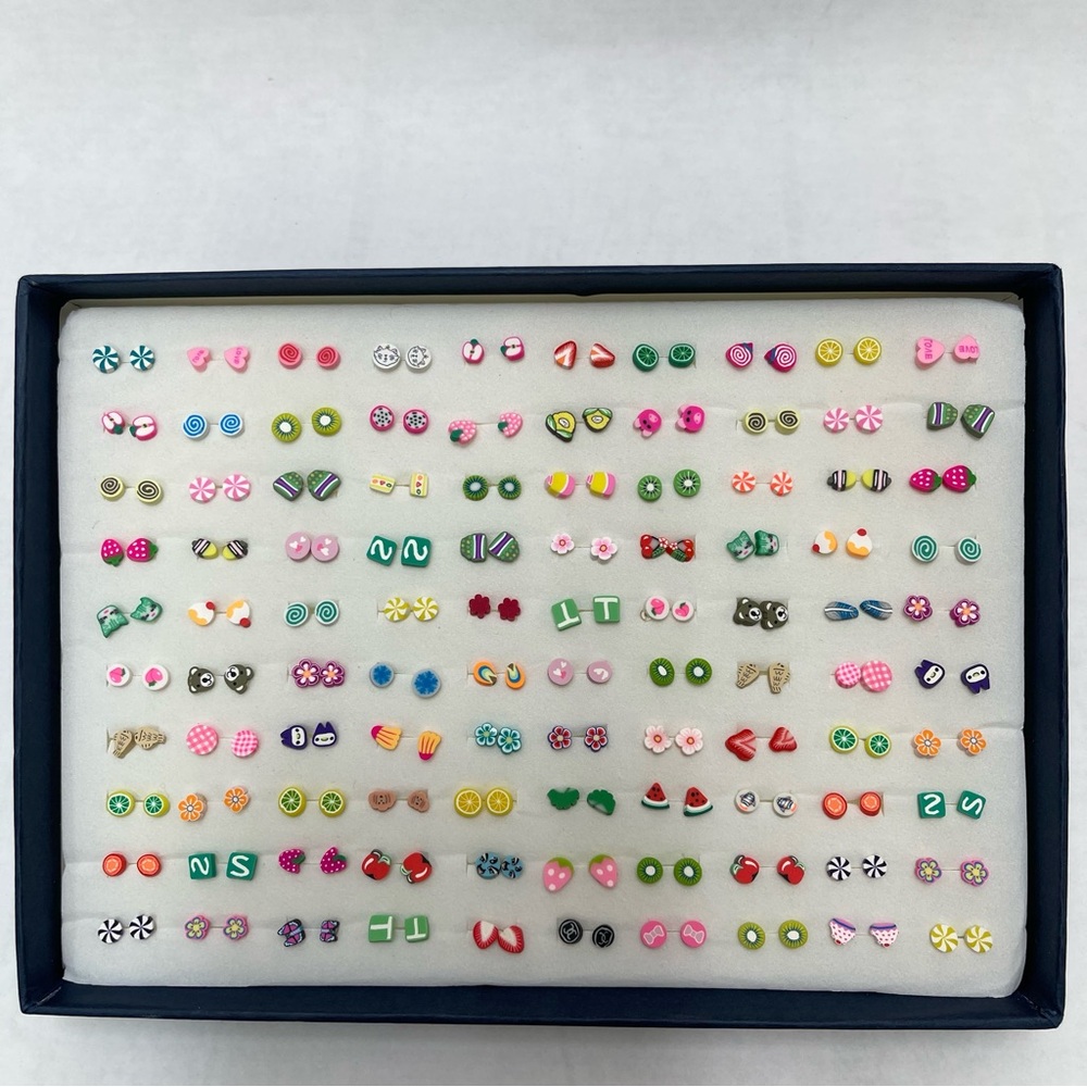 Kids Hypoallergenic Plastic Stud Earring Set, Gift Boxed (100 Pairs Total)